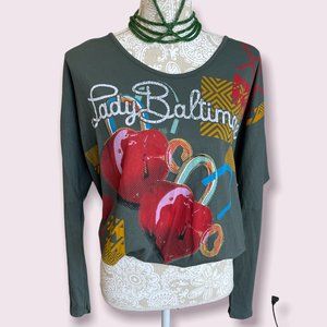 Lady Baltimore NWT graphic long sleeve top in green size small.